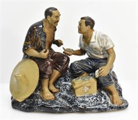 TWO CHINESE MEN GLAZED FIGURINE 7.5" H