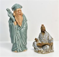 TWO CHINESE MUD MEN GLAZED CERAMIC FIGURINES