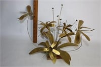 Brass Dragon Flies & Flowers Sculpture DS Hulbert