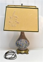 VINTAGE FLORAL CERAMIC LAMP PRESSED FLOWERS SHADE