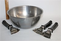 3 Corning Ware Handles & Stainless Bowl