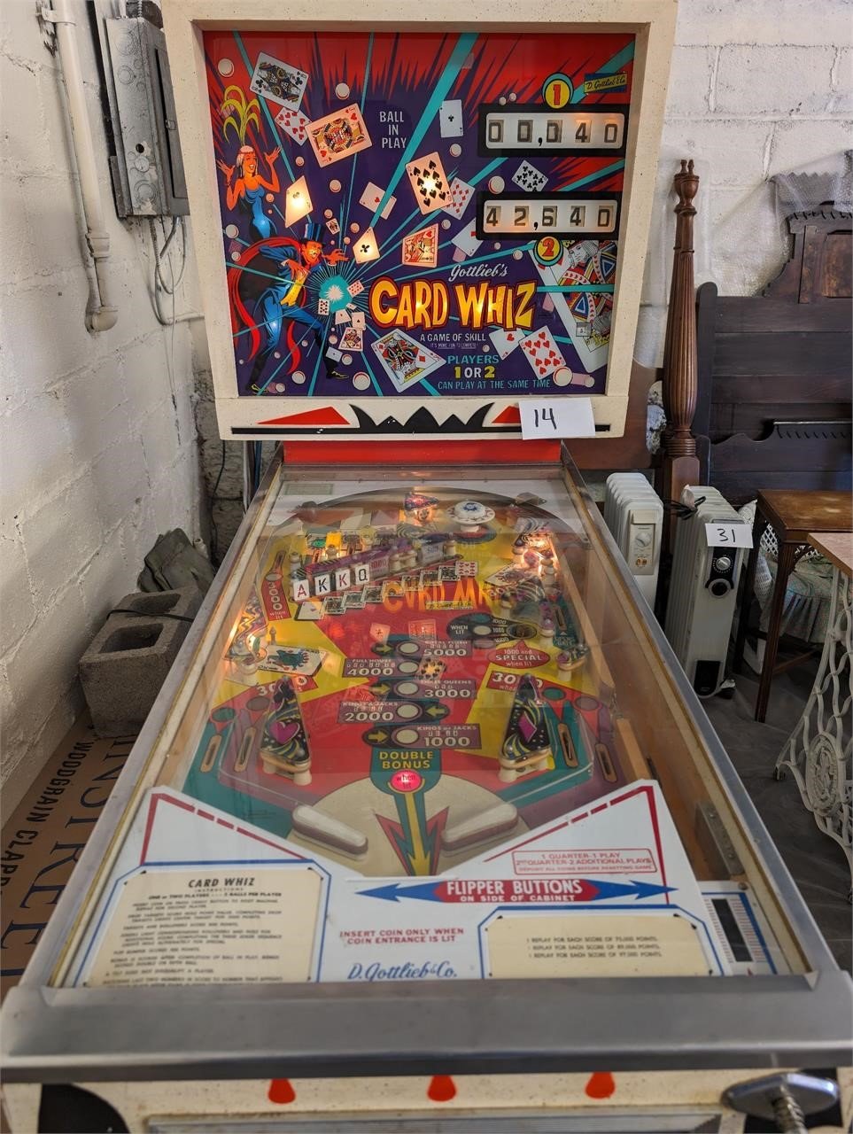 Gottieb's Card Whiz Antique Pinball Machine