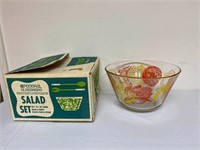 Vintage Mid Century Veggie Glass Salad Bowl