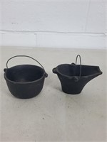 Miniature cast iron kettle and coal bucket
