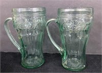 Heavy Green Coca-Cola Glasses w/Handles-Marked