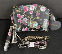 NWT Floral Owl/Rabbit Purse w/strap-2 openings