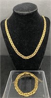 Heavy Gold-Tone Chain & Bracelet Set -1/4"Wide