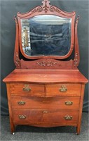 Antique Serpentine Wooden Dresser w/mirror