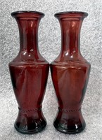 Vtg Mid-Century Ruby Red Vase Pair-2-pc