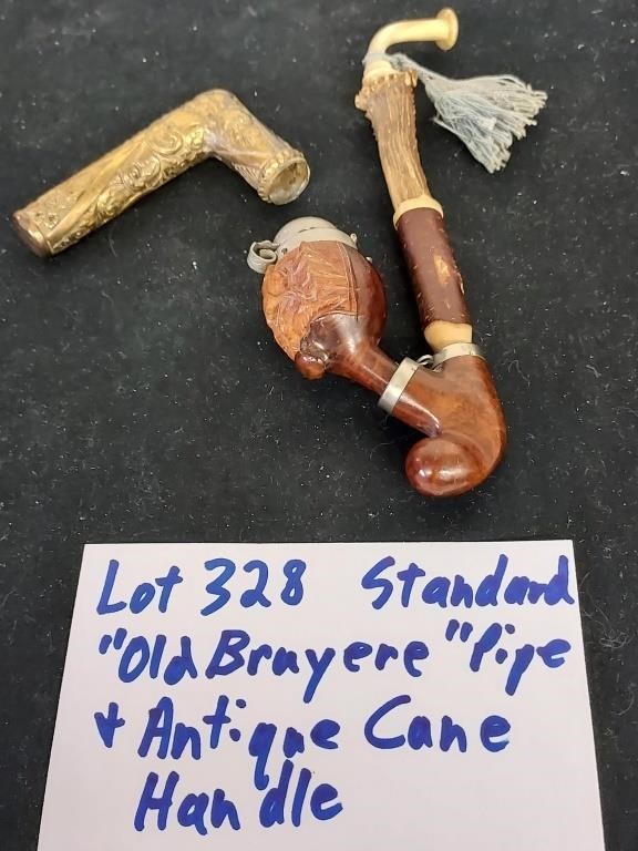 Old Bruyere pipe + antique gold tone cane handle