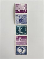 Set of 5 55 cent Swedish winter sports stamps
