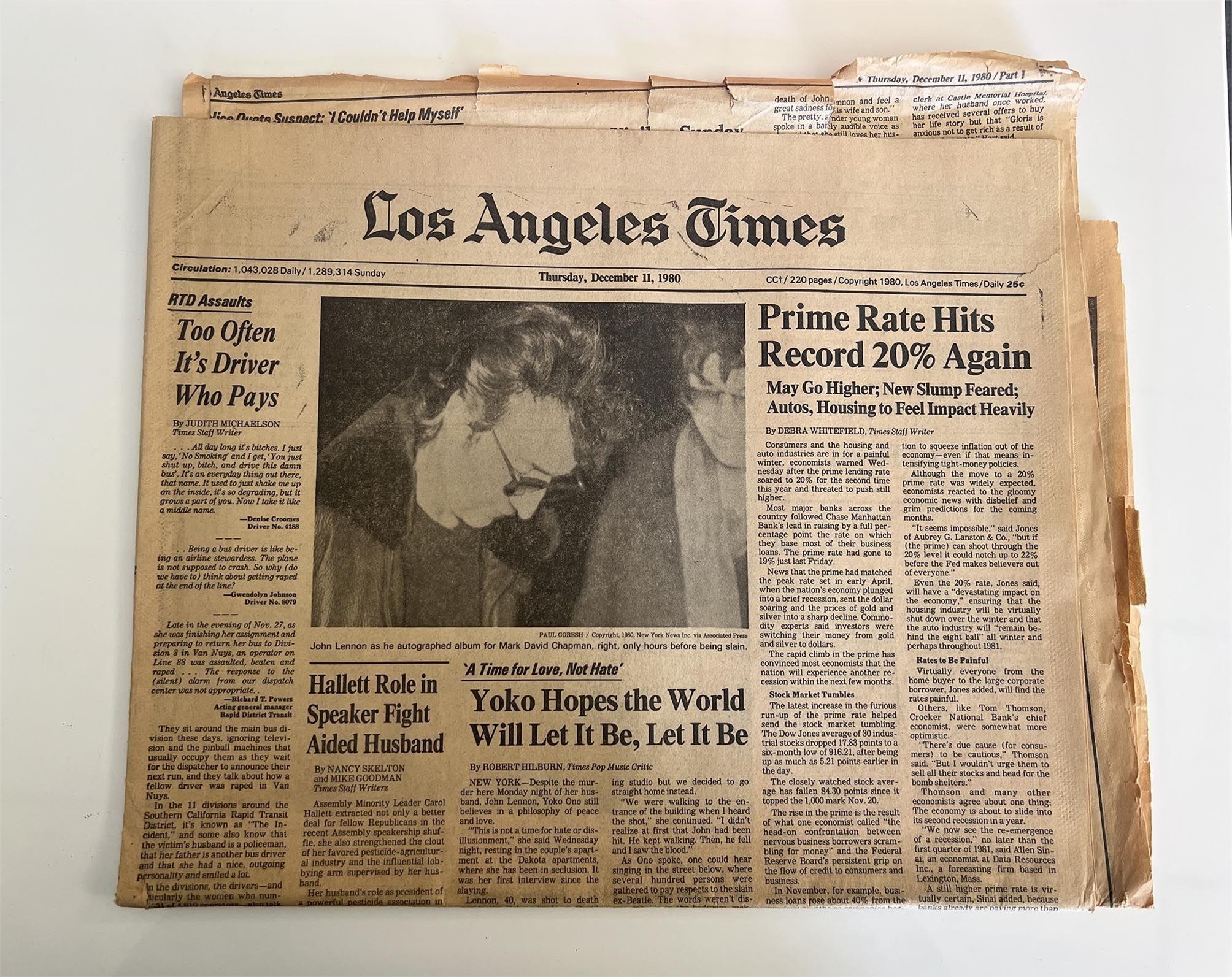 Los Angeles Times 1980 newspaper announcing John L