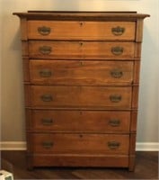 Oak Highboy 6 Drawer Dresser 42 x 17 x 56H
