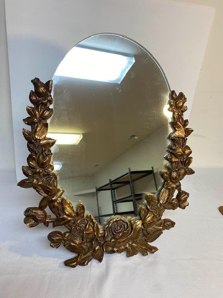 Vintage Syroco Wood Standing Gold Mirror