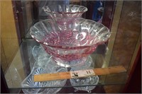 Large Footed Bowl w/ Pink Flowers