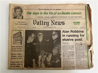Valley News 1980 newspaper announcing John Lennon'
