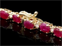 30ct Ruby & 1.5ct Diamond Necklace in 14k Gold