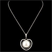 12.50MM Pearl & 0.49ctw Diam Pendant in 18K Gold