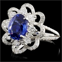 18K Gold Ring w/ 2ct Sapphire & 0.98ct Diamonds