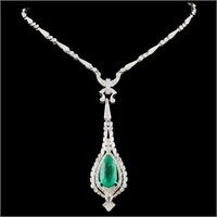 18K Gold Necklace: 6.50ct Emerald, 2.74ctw Diam