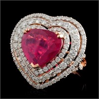 7.17ct Ruby & 2.93ctw Diamond Ring 18K Rose Gold