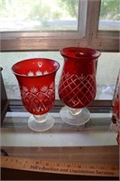 Two Ruby Red Cut-to-clear Vases
