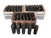 (3) Wooden Crates w/Stoneware Bottles