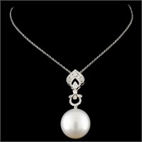 18K Gold Pearl & Diam Pendant - 15.00mm, 0.42ctw