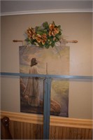 Jesus Tapestry w/ Curtain Rod & Flowers
