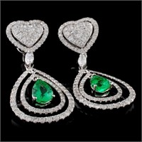 18K WG Emerald 1.29ct & 2.30ct Diam Earrings