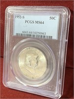 NICE 1952-S US SILVER FRANKLIN HALF PCGS MS64