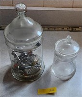 2 GLASS JARS WITH RANDOM CONTENTS