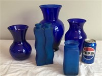 Blue Glass and Plastic Vase Lot