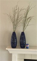 Blue Ceramic Dry Vase Pair