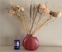 Pink Glass Vase and Floral Arrangement