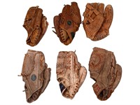 (6) Vintage Leather Baseball Gloves