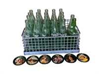 Industrial Metal Crate w/Coke Bottles & Coasters