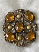 Vintage amber rhinestone brooch