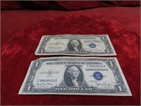 (2)1935D $1 Dollar silver certificate US