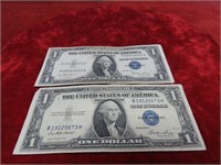 (2)1935E $1 Dollar silver certificate US