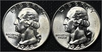 (2) UNC 1948 Washington Quarters