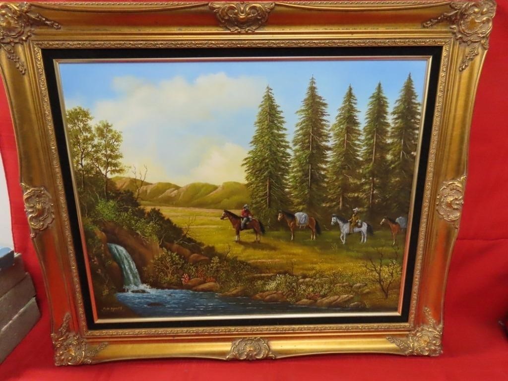 Oil painting artist signed M.W.Kamps. Western