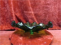 Vintage Emerald green glass footed bowl