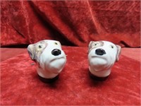 Pair Rosemeade pottery Fox terrier shakers.