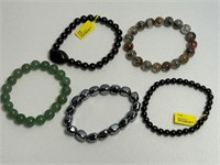 5 New Glass Bead Stretch Bracelets