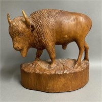 Arthur Dube Wooden Buffalo Sculpture