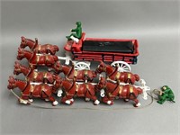 Painted Cast Iron Clydesdale Horse and Buggy