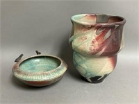Two Signed Pieces of Raku Pottery