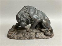 Cast Sculpture Lion Crushing Serpent