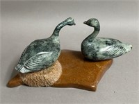 Beautiful Signed Soap Stone Carving of Geese